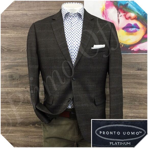 PRONTO UOMO Mens Blazer Sport Coat Casual Jacket Size 44R‎ Two Button Wool Suit